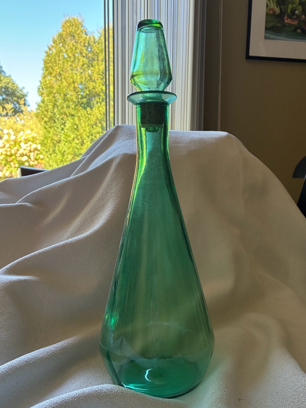 Vintage Green Glass genie style Decanter Bottle with stopper